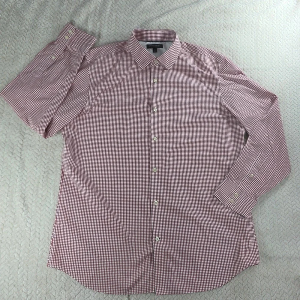 Banana Republic Men Red Gingham Button Down Shirt Non-Iron Slim Fit XL Long Slve